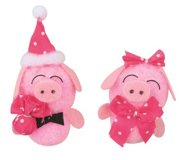 Pigs, Pink Plush, 5 cm, 2 pcs Bag 