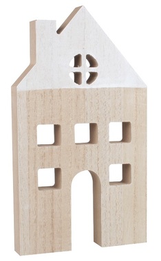 Standing wooden house with chimney 9 x 16,5 cm