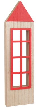 Standing wooden house with red window 7,5 x 28 cm