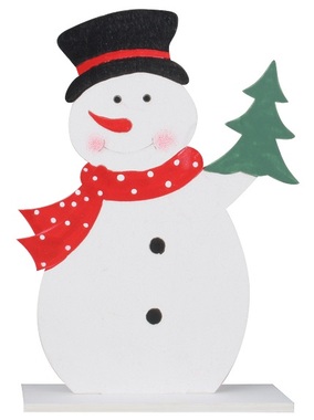 Standing wooden Snowman in hat 14 x 18 cm