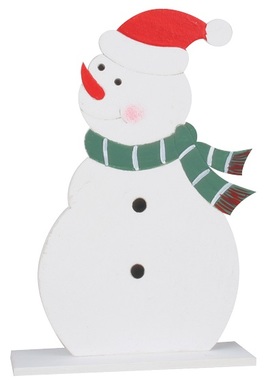 Standing wooden Snowman with scarf 14 x 18 cm