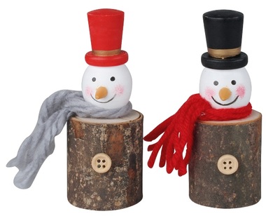 Standing wooden Snowman in hat and scarf 4 x 10 cm