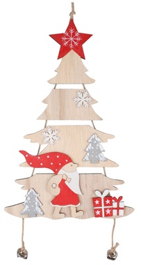 Hanging wooden tree with Santa 17 x 39 cm