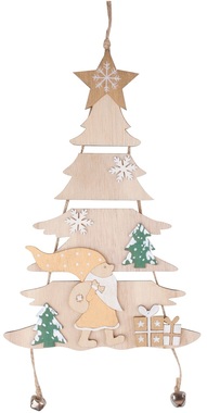 Hanging wooden tree with Santa 17 x 39 cm