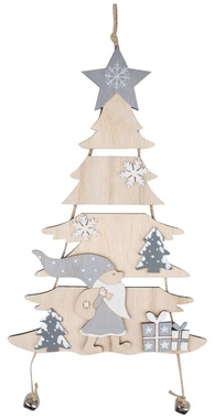 Hanging wooden tree with Santa 17 x 39 cm