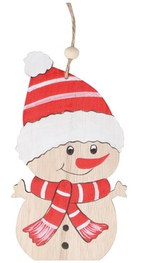 Red hanging wooden Snowman 8 x 14,5 cm