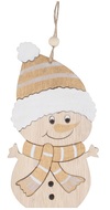 Gold hanging wooden Snowman 8 x 14,5 cm