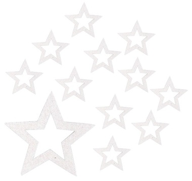 White stars with glitter 5 cm, 12 pcs