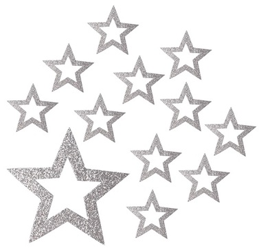 Silver stars with glitter 5 cm, 12 pcs