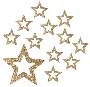 Gold stars with glitter 5 cm, 12 pcs