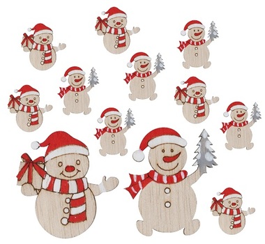 Red snowmans with sticker 4 cm, 12 pcs