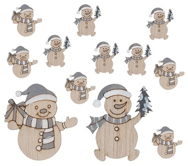 Grey snowmans with sticker 4 cm, 12 pcs