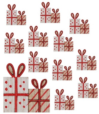 Red gifts with sticker 3 cm, 12 pcs