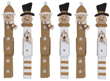 Gold snowmans on peg 8,5 cm, 6 pcs