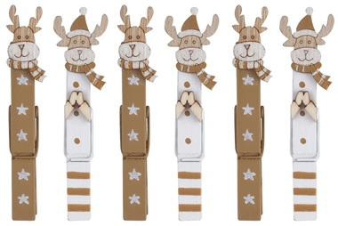 Gold reindeer on peg 8,5 cm, 6 pcs