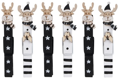 Black reindeer on peg 8,5 cm, 6 pcs