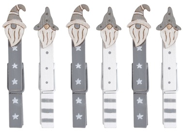 Grey Santa on peg, 8,5 cm, 6 pcs