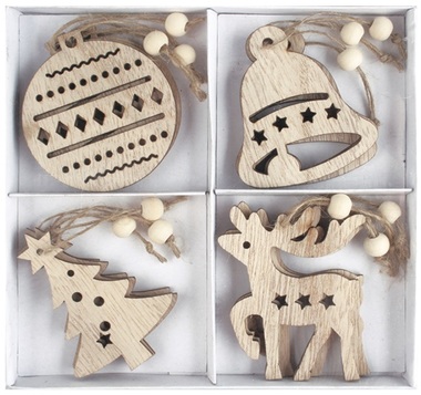 Hanging carved decorations 7 cm, 12 pcs