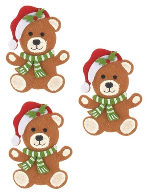 Felt Teddy Bear on a peg 5.5 x 7.5 x 0.3 cm, 3 pcs in Bag