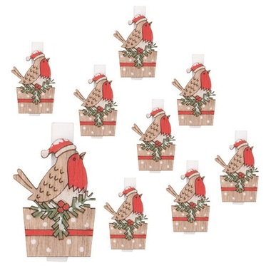 Wooden Birds on a peg 2.5 x 3.5 x 0.3 cm, 9 pcs in a Bag, Red
