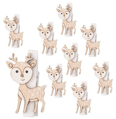Wooden Deer on a peg 2.5 x 4 x 0.3 cm, 9 pcs in a Bag