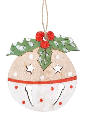 Wooden hanging Jingle Bells 5 x 5.5 x 0.5 cm, 2 pcs in a Bag