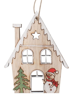 Wooden House with a Snowman for hanging 4.5 x 6 x 0.5 cm, 2 pcs in a Bag