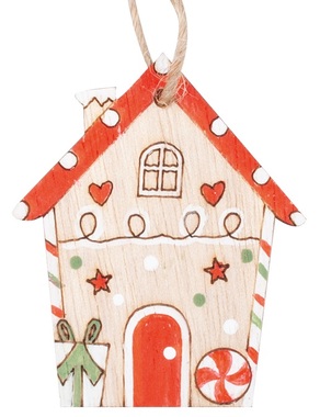 Wooden hHouse with a Red Roof for hanging 5 x 6 x 0.5 cm, 2 pcs in a Bag