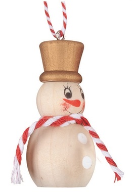 Wooden Snowman with a Gold Top Hat to hang 3.5 x 6.5 x 3.5 cm