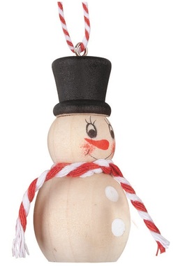Wooden Snowman with a Black Top Hat to hang 3.5 x 6.5 x 3.5 cm