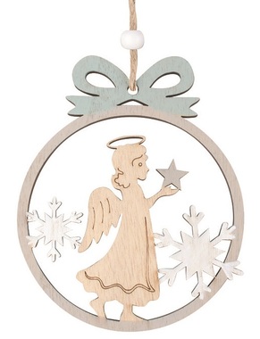 Angel in a Wooden Ball for hanging 10 x 12 x 0.5 cm, Brown