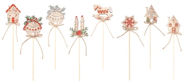 Christmas Deco on Stick MIX of 8 motifs, wooden 24 pcs