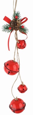 Jingle Bells with Decoration, Red Metal, 5 × 35 × 5 cm, for hanging