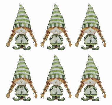 Elf green stripe wooden 4 x 5.5 x 0.3 cm on a peg, 6 pcs in bag