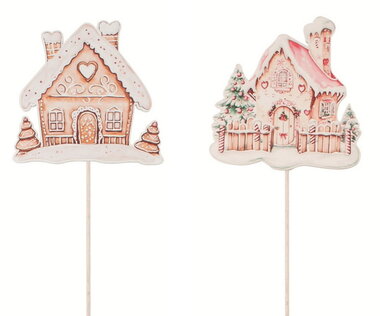 Snowy Houses Wooden 8 x 7.5 x 0.5 cm + stick, 2 pcs in a bag