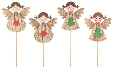 Wooden Angel with Polka Dots 7.5 x 8 x 0.5 cm + stick