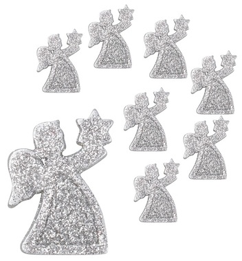Angels Silver with Glitter 3,3 cm, 8 pcs 