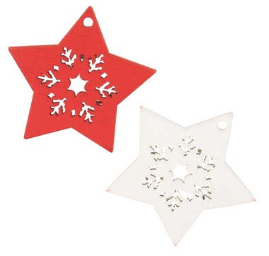 Wooden Star 4,5 cm, 16 pcs in box,red and white,w/Tape