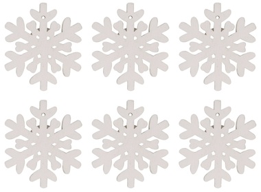 Wooden Snowflake 4,5 cm, 6 pcs, w/Tape