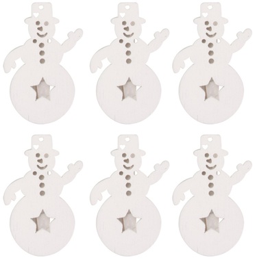 Wooden Snowman 4 cm, on Peg, 6 pcs