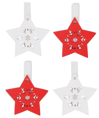 Wooden Star 4,5 cm, on Peg, 4 pcs