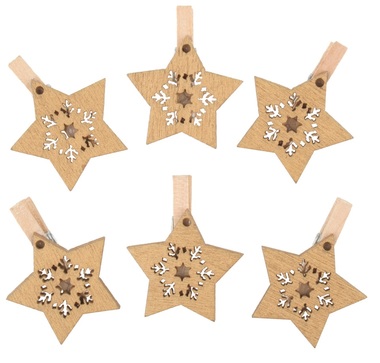 Wooden Star 3 cm, on Peg, 6 pcs