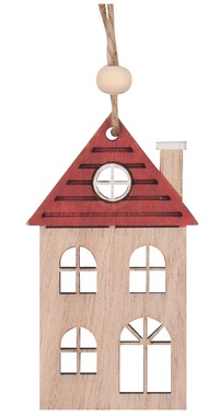 Hanging wooden House with Red Roof 7,5 cm 
