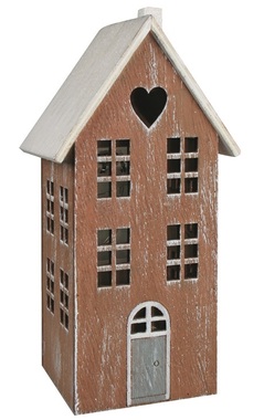 Standing Wooden House Brown with Patina with LED 10 x 20 x 9 cm 