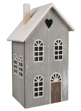 Standing Wooden House Grey with Patina with LED 12 x 20 x 9,5 cm 