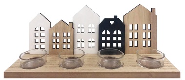 Wooden Candle Holder Houses for 4 Candles 28 x 13 x 8 cm
