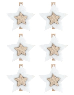 Wooden Stars with textile Decor on a Peg 4.5 x 0.3 cm 6 pcs in a bag