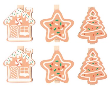 Mix of wooden Christmas Motifs on a Peg approx. 3 x 4 x 0.3 cm 6 pcs in a Bag