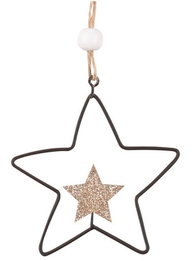 Metal Star with Glitter hanging 8.5 x 5.5 x 1 cm
