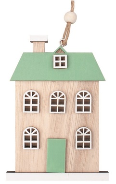 Wooden house green for hanging 8.5 x 11.5 x 0.5 cm